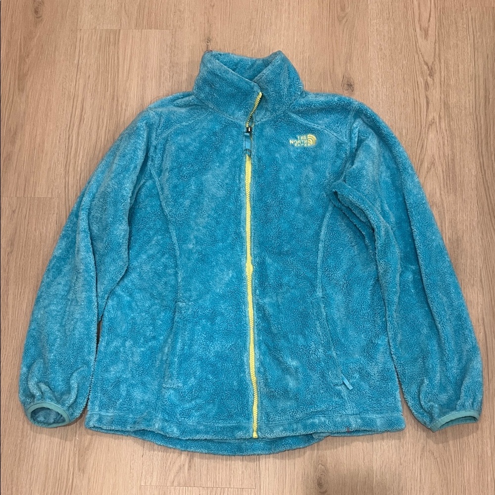 The North Face Size XL Turquoise Fleece with Yellow Zipper